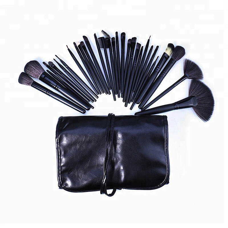 Professional 32pcs Black Makeup Brushes Set Powder Blusher Contour Cosmetic Beauty Tools with Leather Case
