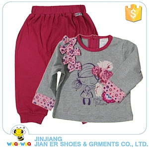 China supplier two piece kids knit long sleeve bowknot adornment tops outfits
