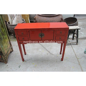 Hotel Red Chinese Console Table Hand Painted Drawer Console Antique Red Wooden Table