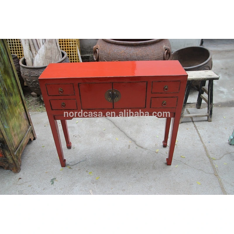 Hotel Red Chinese Console Table Hand Painted Drawer Console Antique Red Wooden Table