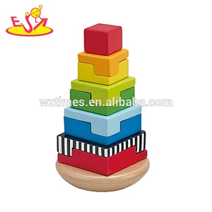 Muñeca de madera de calidad superior al por mayor torre de apilamiento bebé adorable muñeca de madera torre de apilamiento juguete W13D042