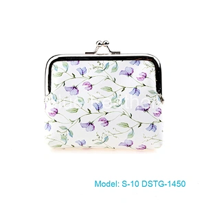 Bird Flower Printing PU Leather Clip Case Coin Bag Clutch Bag