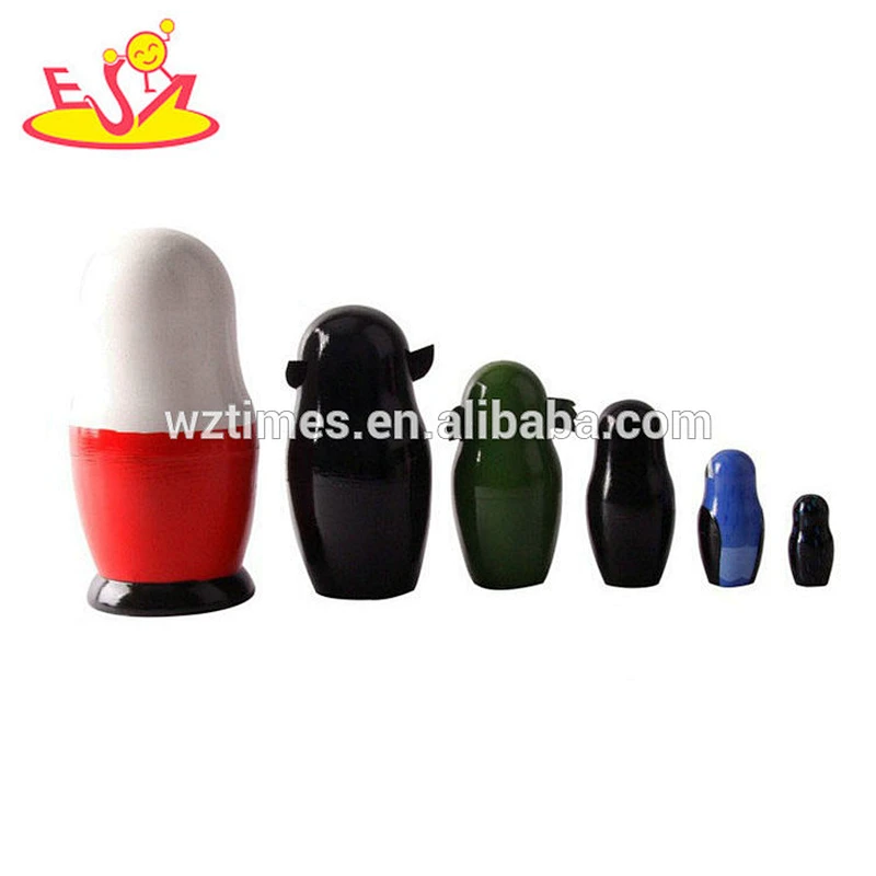 Wholesale creative patterns wooden nesting blocks craft matryoshka doll toy for kids W06D085