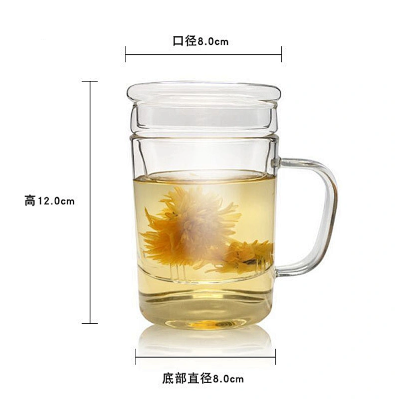 Borosilicate Straight Glass Tea Cup With Lid&Strainer 450ml