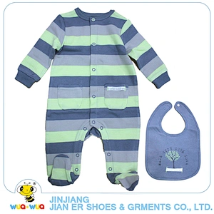 Wholesale price 0-24M long sleeve baby clothes romper suit with bib
