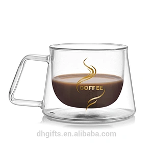 Hot selling 200ML double wall square glass coffee cup with handle for office