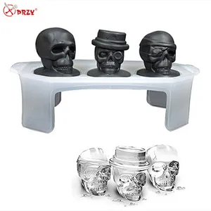 One set Skull head shaped silicone ice mold whiskey cocktail ice ball maker large ice cubes