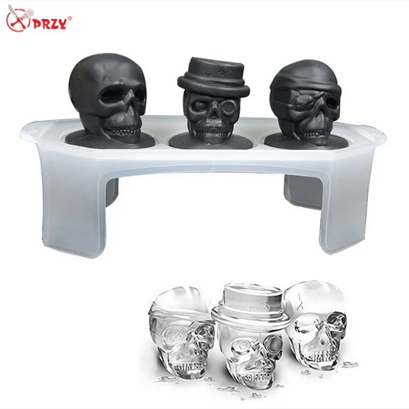 One set Skull head shaped silicone ice mold whiskey cocktail ice ball maker large ice cubes