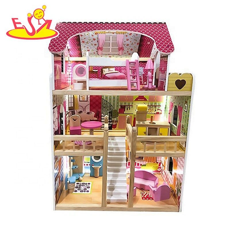 2019 New fashion girls big wooden dollhouse with lights W06A163D