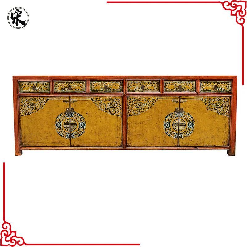 chinese antique solid wood pine painted furniture for stores