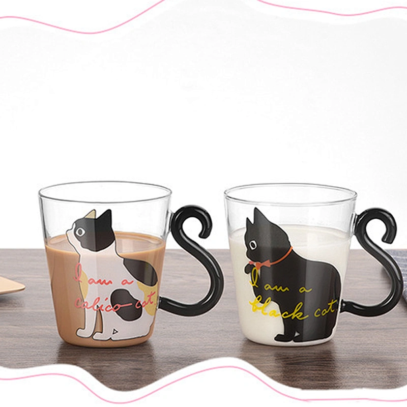Free Sample High Borosilicate Glass Water Cup Creative Cat Shape Milk Glass Cup in-stock Promotional Gift with Low MOQ