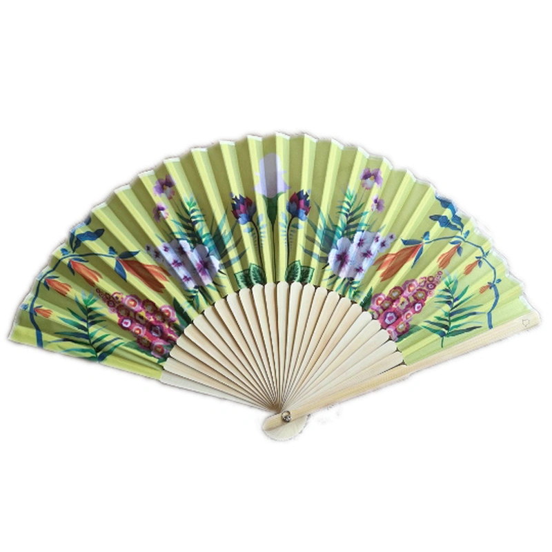 Portable Flower dacron Folding Hand Favour Fan Bamboo Craft Ladies Fans