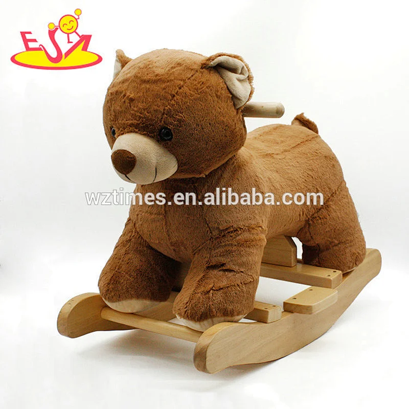 Wholesale baby wooden bear plush rocking horse for sale W16D111