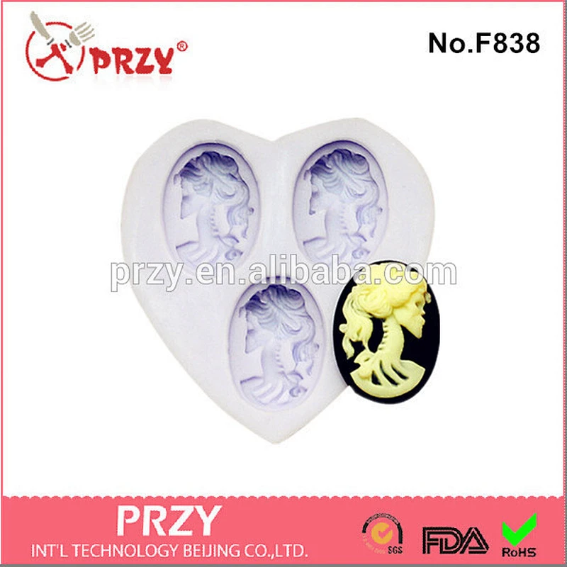 human face silicone mold for fondant , lady face silicone fondant mold