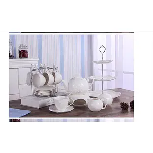 New design multifunctional coffee cup set 6 cups and spoon matching iron frame/three pot/pot holder