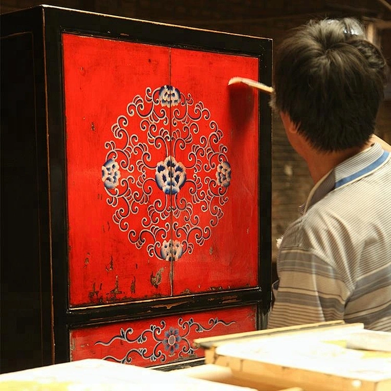wholesale chinese antique reproduction painted lacquer bedroom furniture