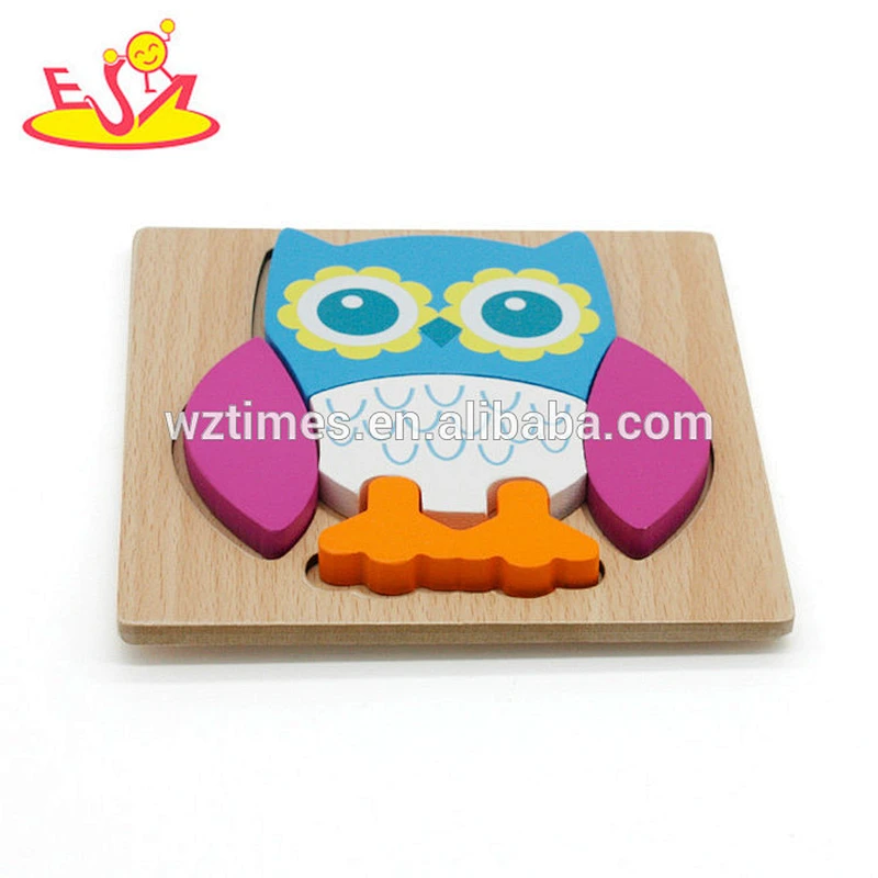 Wholesale creative owl design wooden jigsaw toy animal shape puzzle for children W14D038