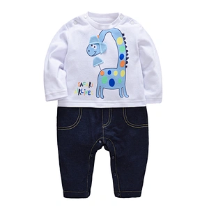 Newborn romper toddler clothes Long Sleeve Cotton jumpsuit knitted denim soft baby boutique
