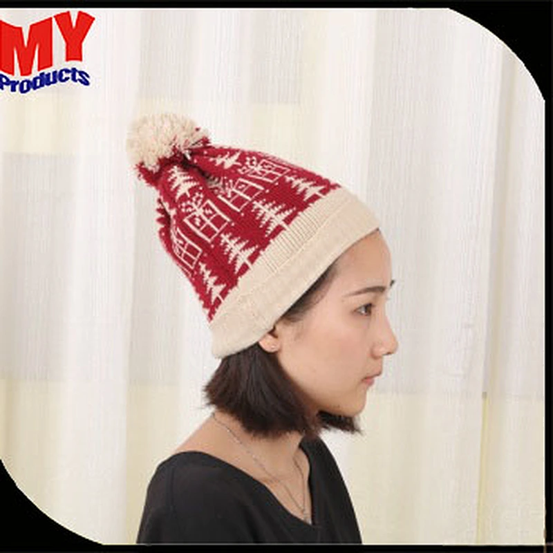 girl winter custom pom pom beanie hats wholesale knitted hats