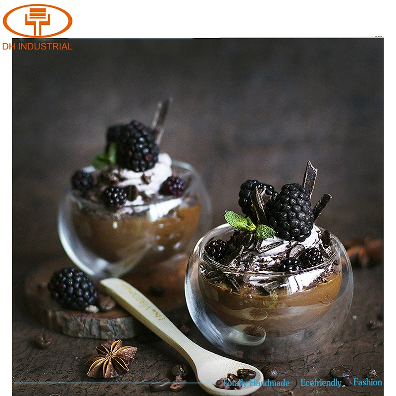 Guangzhou manufactory 60 ml double wall mug high borosilicate glass ice cream cup for kids