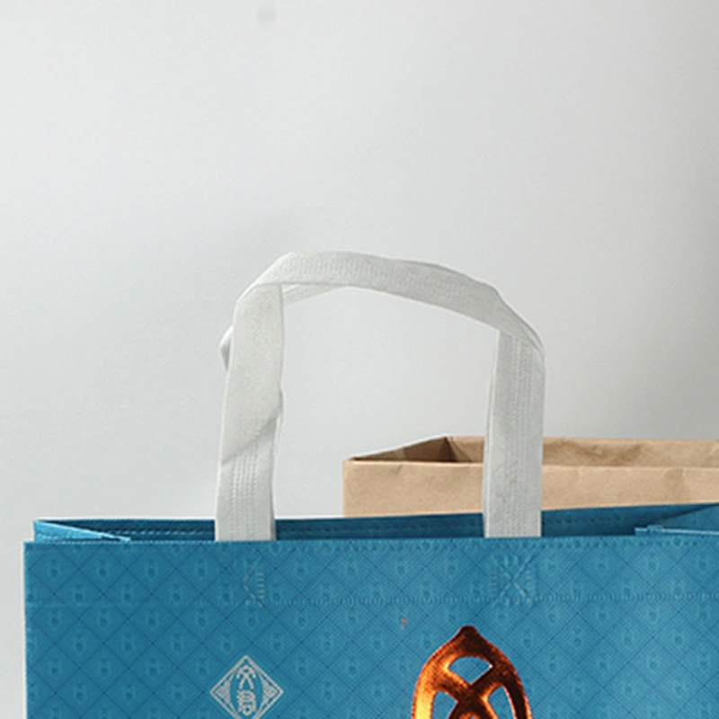 Blue supermarket non-woven fabric cloth standard size shopping bag
