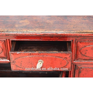 TV cabinet with 4 drawers 4 doors red antique cabinet