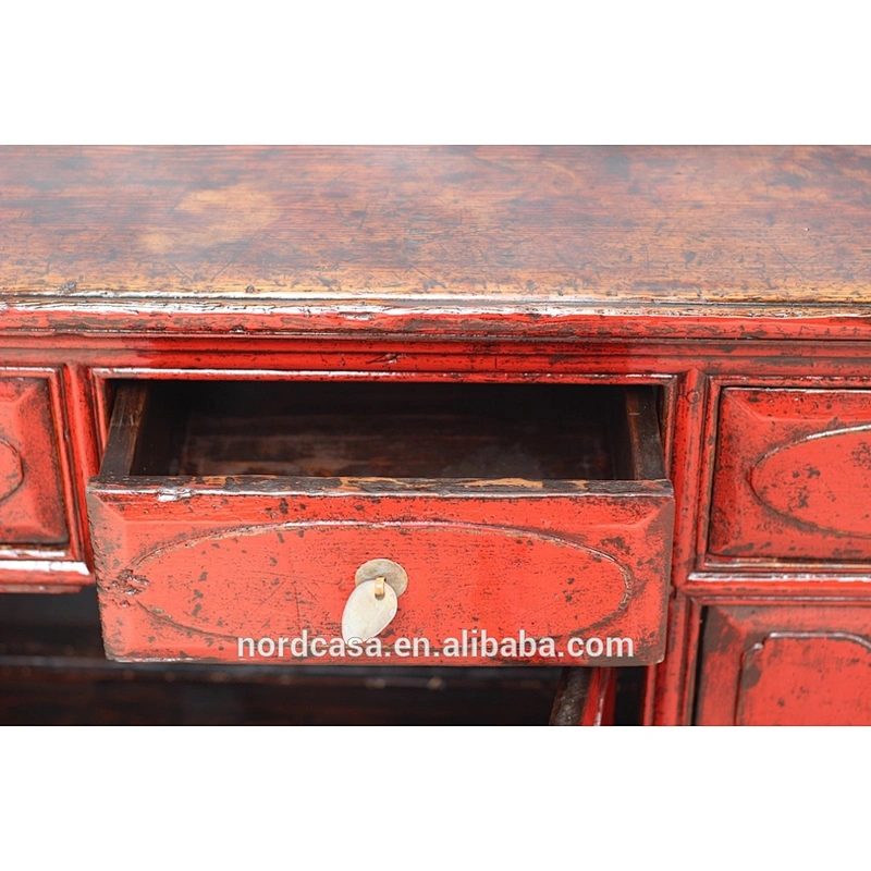 TV cabinet with 4 drawers 4 doors red antique cabinet