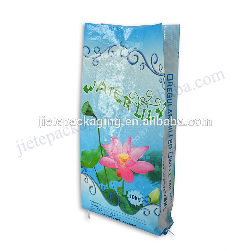 Transparent plastic 10kg bopp laminated pp woven rice packing bag with D cut handle size 35*58cm