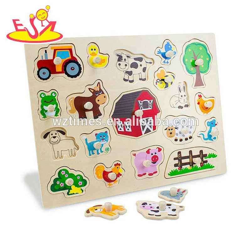2018 Wholesale new wood material educational knob puzzles 3d wood puzzles for baby W14M145