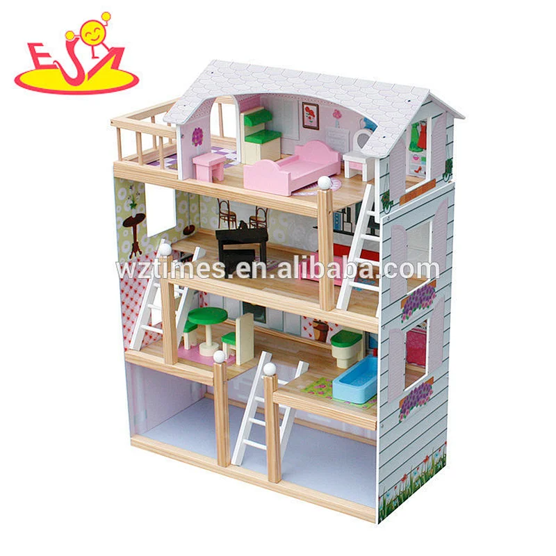 Großhandel hochwertige 4 Etagen Kinder Holz Puppenhaus Kits mit Garage W06A238