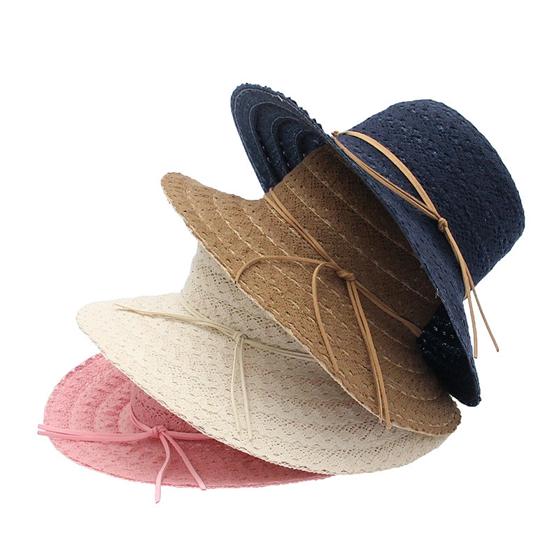 Promotional floppy wide brim summer sun shade women craft wholesale beach paper straw hats