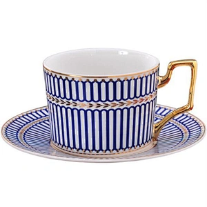 The best price Blue plaid pattern ceramic cup with tray set CE Authentication for afternoon tea