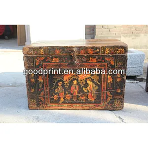 chinese antiquep old painting wedding chest
