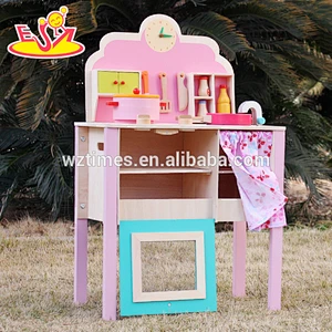2018 Nuevo diseño precioso conjunto de cocina rosa de madera de moda niñas de moda conjunto de cocina de madera rosa mejor conjunto de cocina de madera rosa para niños W10C150