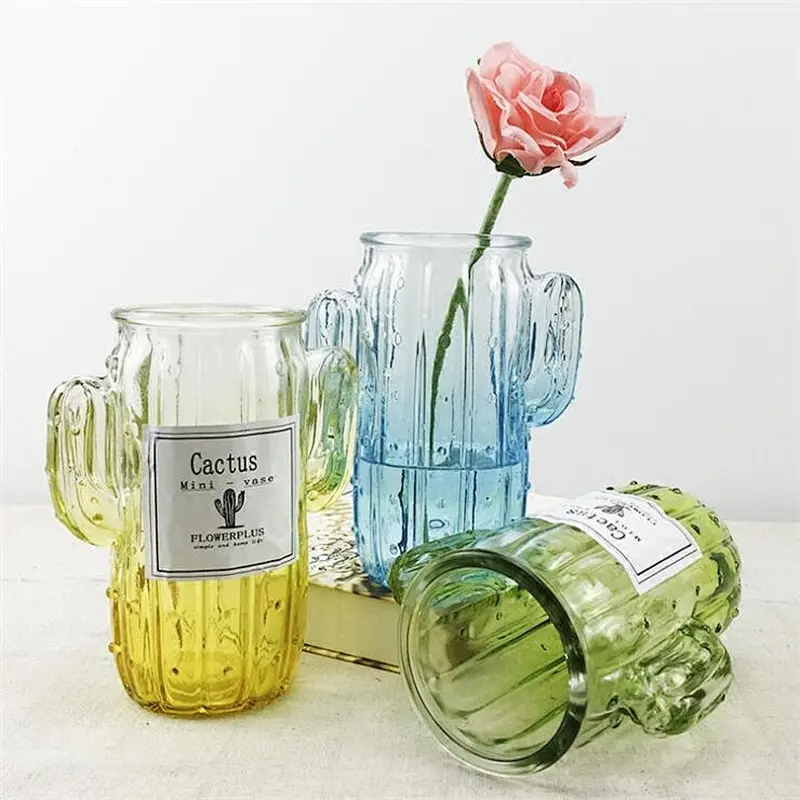 Handmade cactus shaped gradient color vase for home decoration