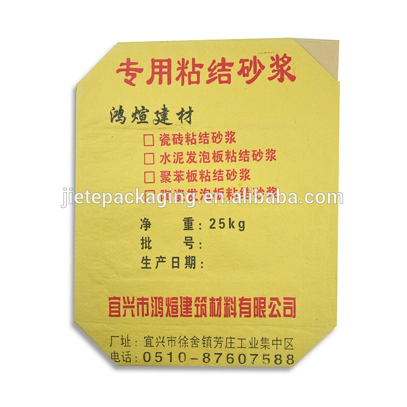 Wholesale china factory high quality kraft paper valve flat bottom bag for packing 50kg 25kg cement, mortar