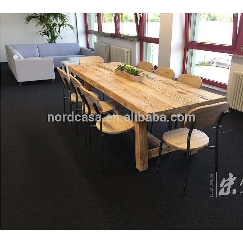 vintage wood Old Pine rustic dining table with seat