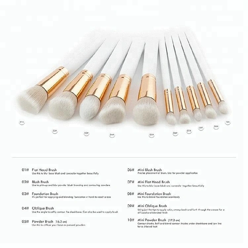 10pcs Makeup Brush Set With Rhombus Diamond Silicon Sponge Powder Puff