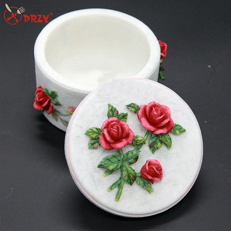 round shape Rose box silicone molds resin mold gypsum salt brocade silicone soap mold two parts