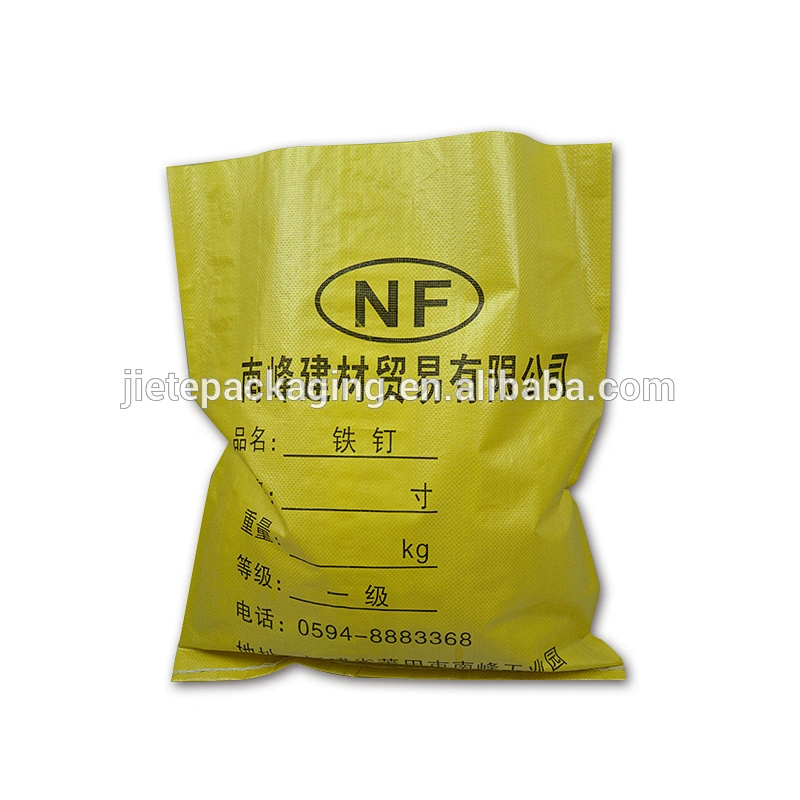Yellow color pp woven fabric durable plastic iron nail packaging bag, woven polypropylene iron nail bag
