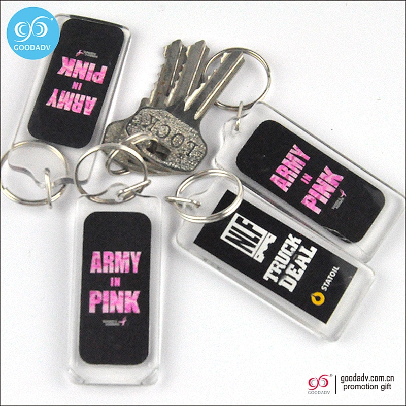 Guangzhou custom acrylic key charm clear plastic key holder printed acrylic keychain