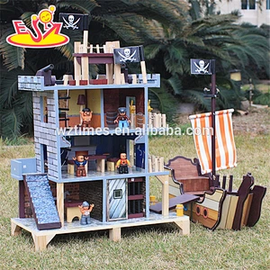 2018 wholesale boys wooden pirate doll house new design kids wooden pirate doll house pretend play pirate doll house W06A162