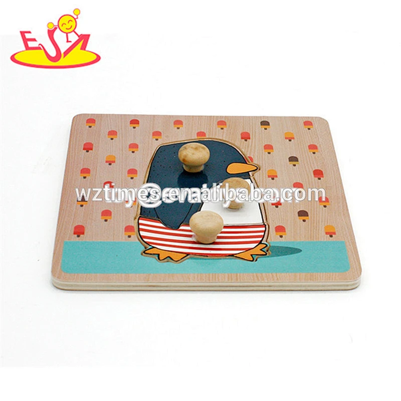 Wholesale promotional gift wooden cartoon design knob puzzle toy for 1 years old baby W14M139