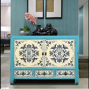 three drawer two door chinese antique style furniture hand painting living room cabinet