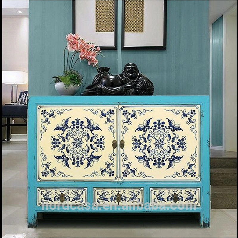 three drawer two door chinese antique style furniture hand painting living room cabinet