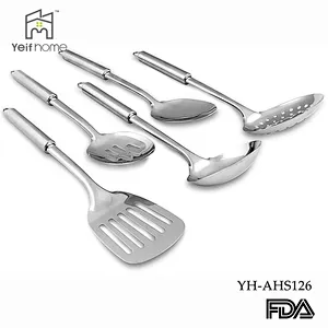 Hot selling factory 5 pieces silicone kitchen utensils cooking set stainless steel kitchen utensils