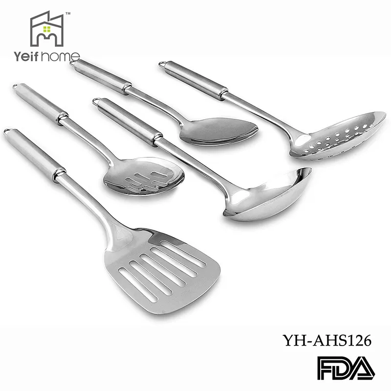 Hot selling factory 5 pieces silicone kitchen utensils cooking set stainless steel kitchen utensils