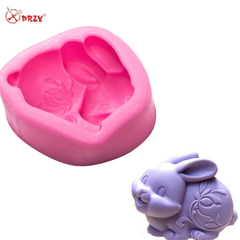 PRZY 3D silicone Rabbit mold chocolate Easter Bunny fondant cake decoration Soap silicone Molds