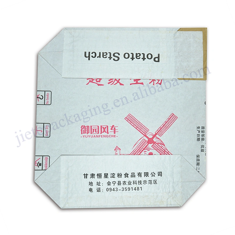 25kg stand up multilayer white kraft paper with pe lining flour packaging bag