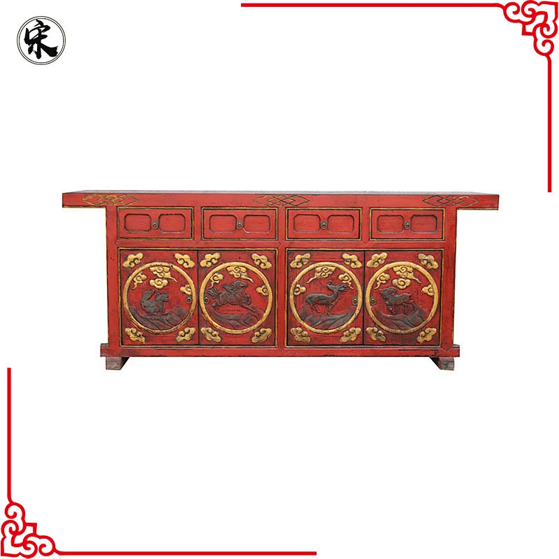 Grotesque Style Vintage Wooden Carved Console Table